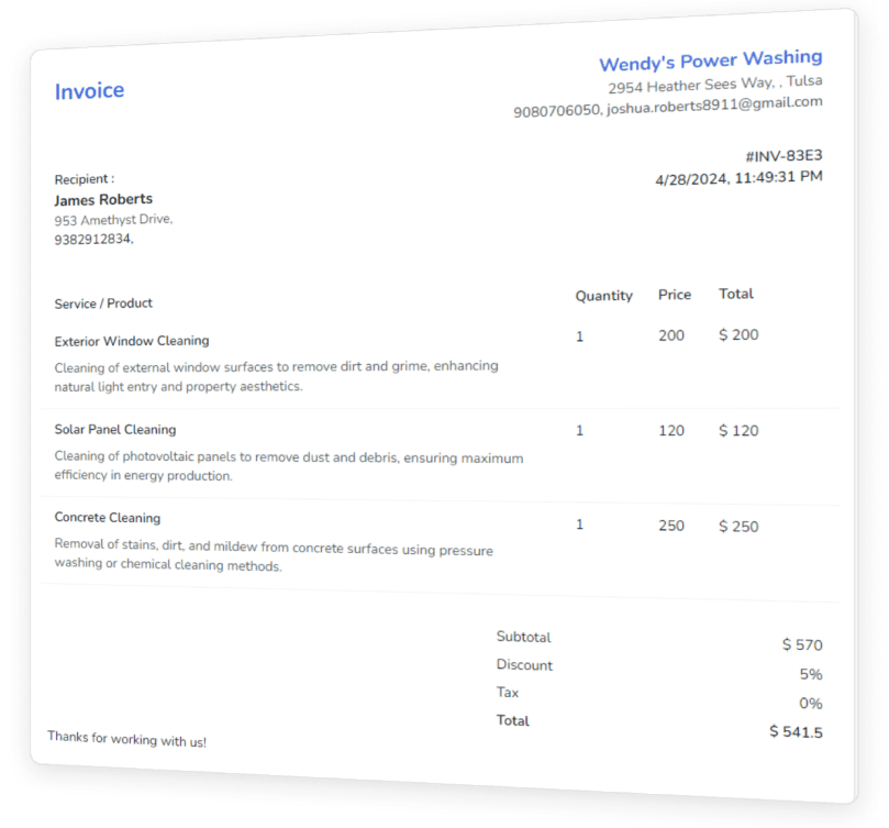 Invoice Creation Interface